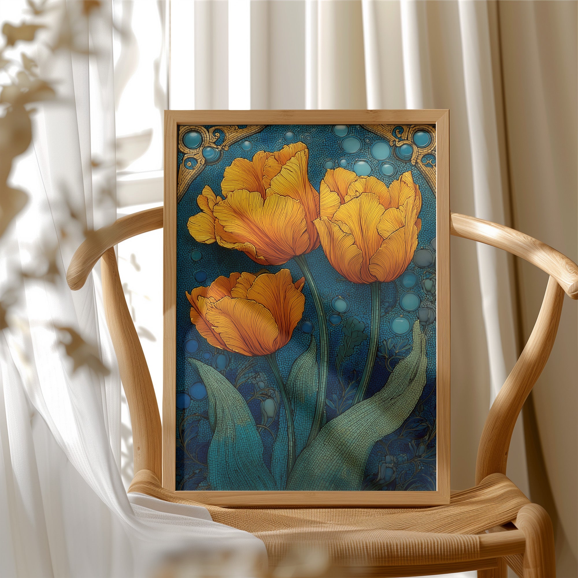 Three Tulips in a Tiled Dream
