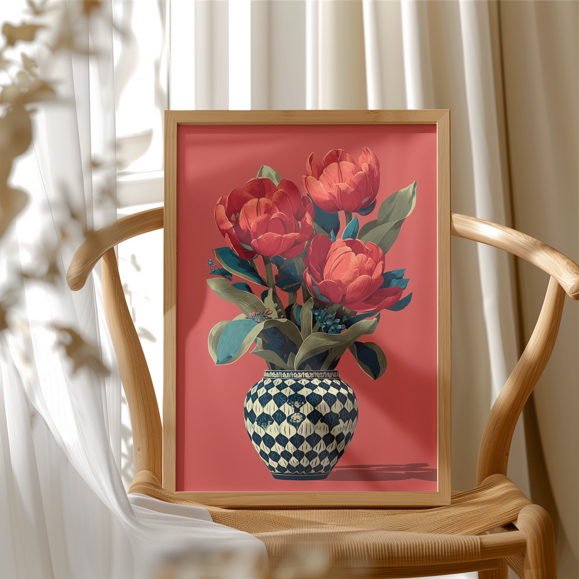 Red Tulips in a Traveled Vase