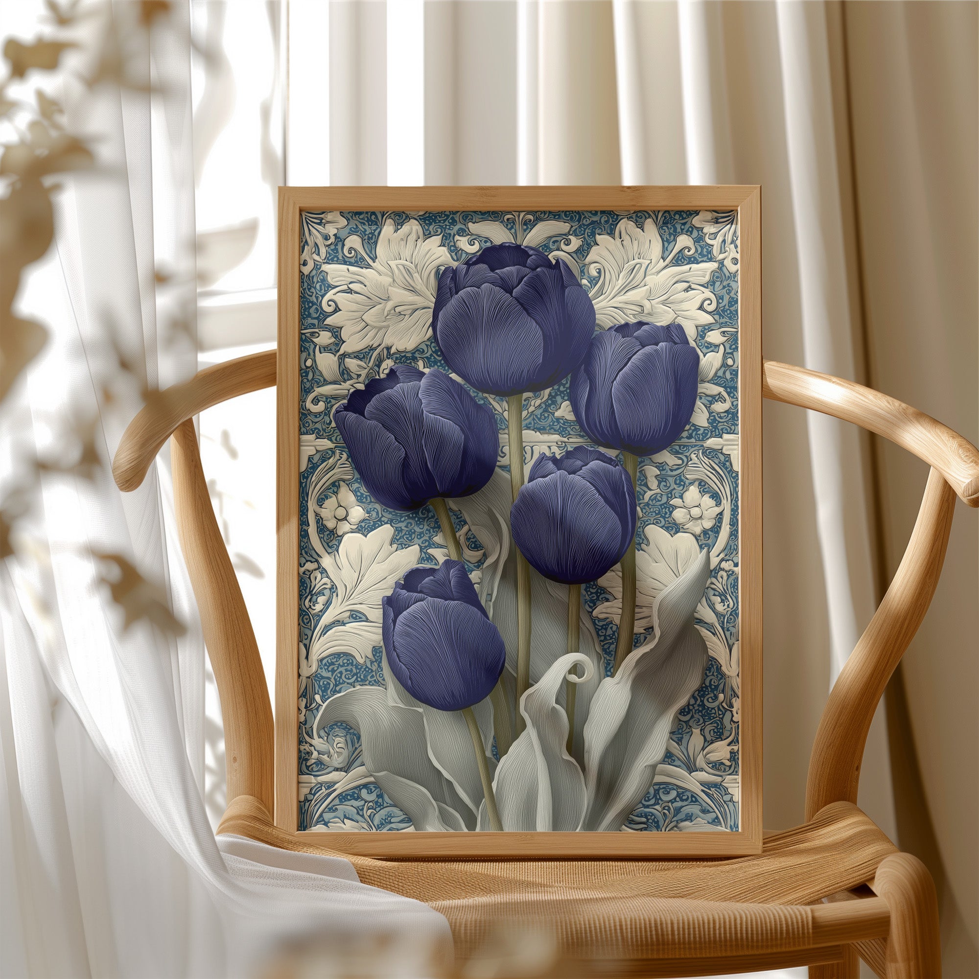 Midnight Tulips Against the Plasterwork