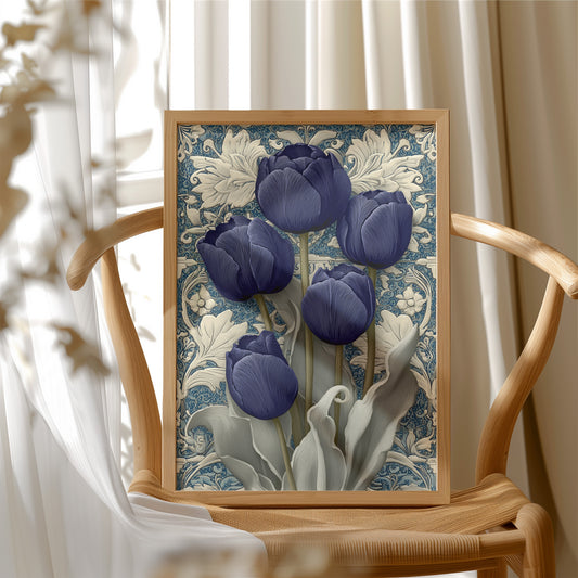 Midnight Tulips Against the Plasterwork