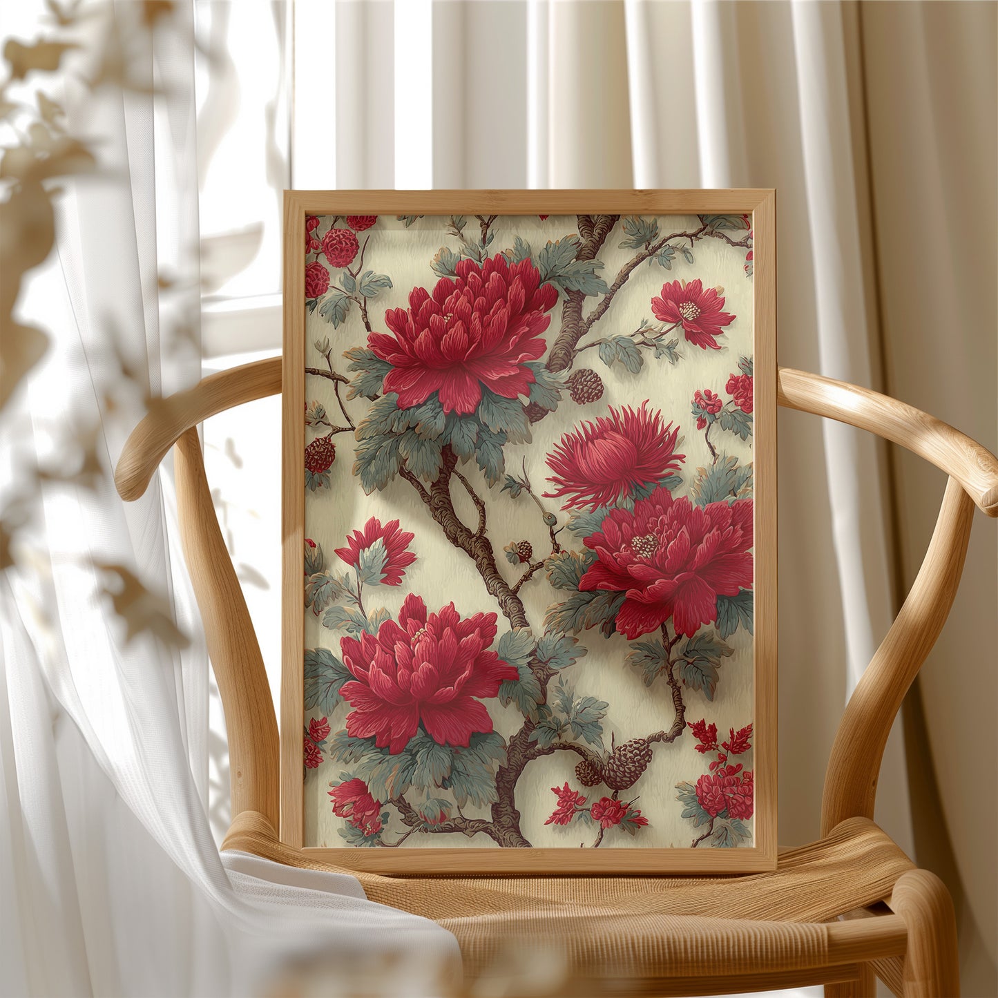 Red Blooms on Ivory Branches