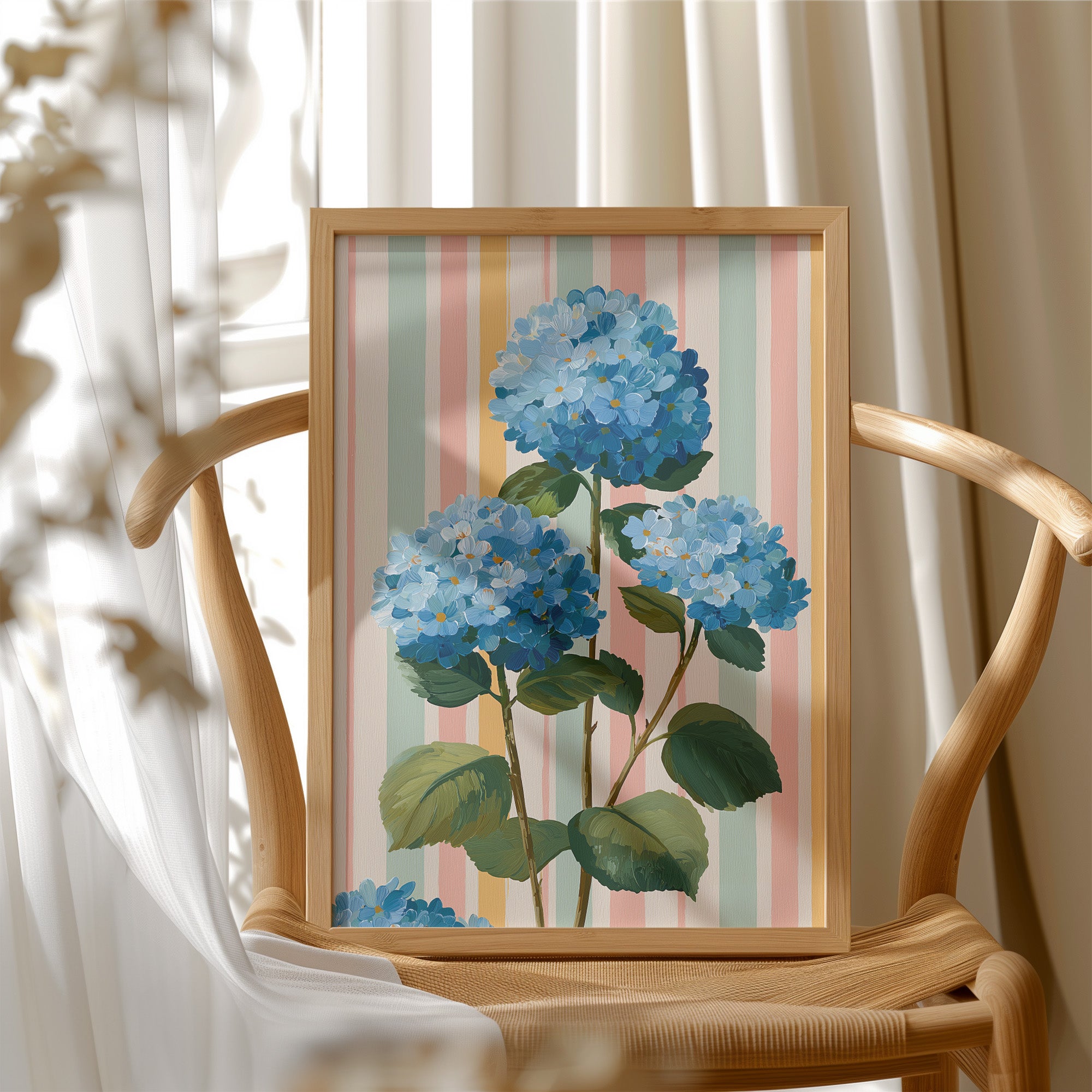 Blue Hydrangeas on a Happy Wall