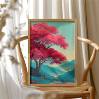 Red Tree, Blue Mountains, Still Morning