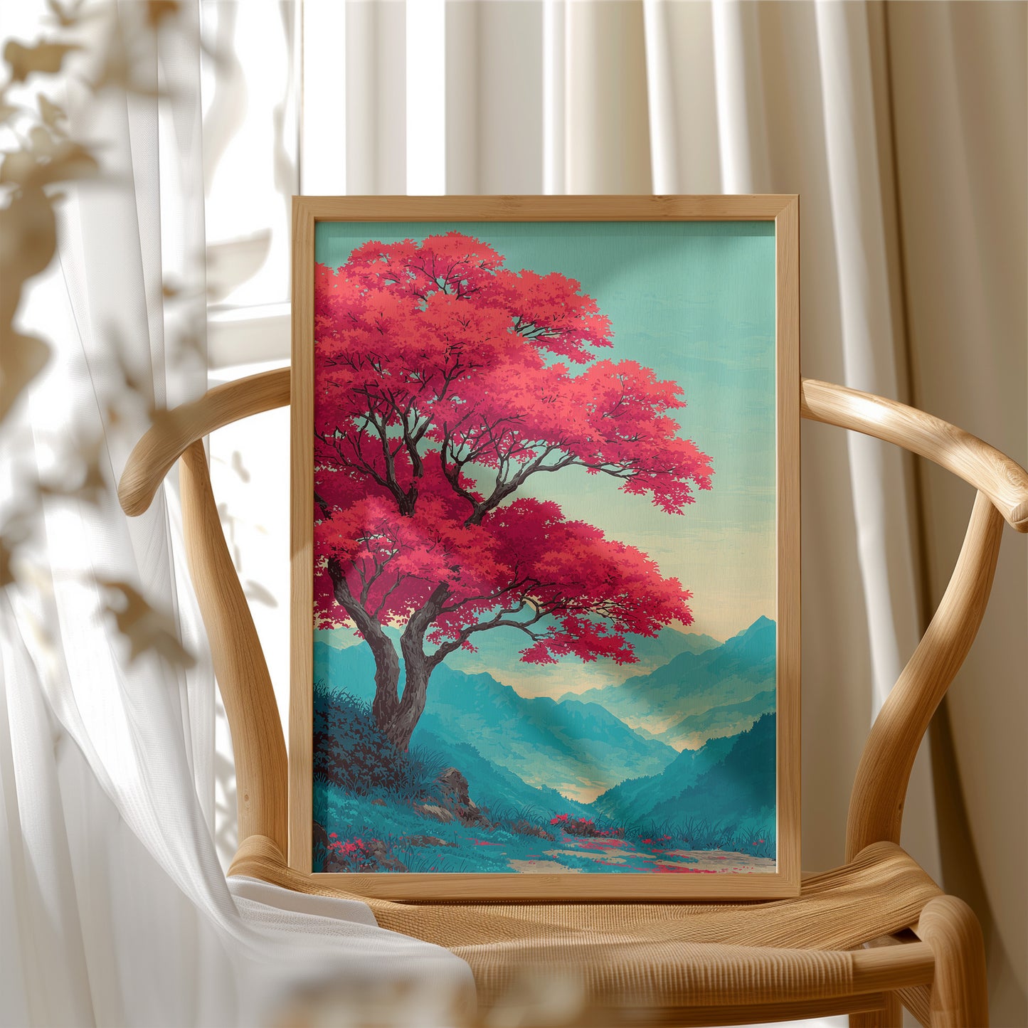 Red Tree, Blue Mountains, Still Morning
