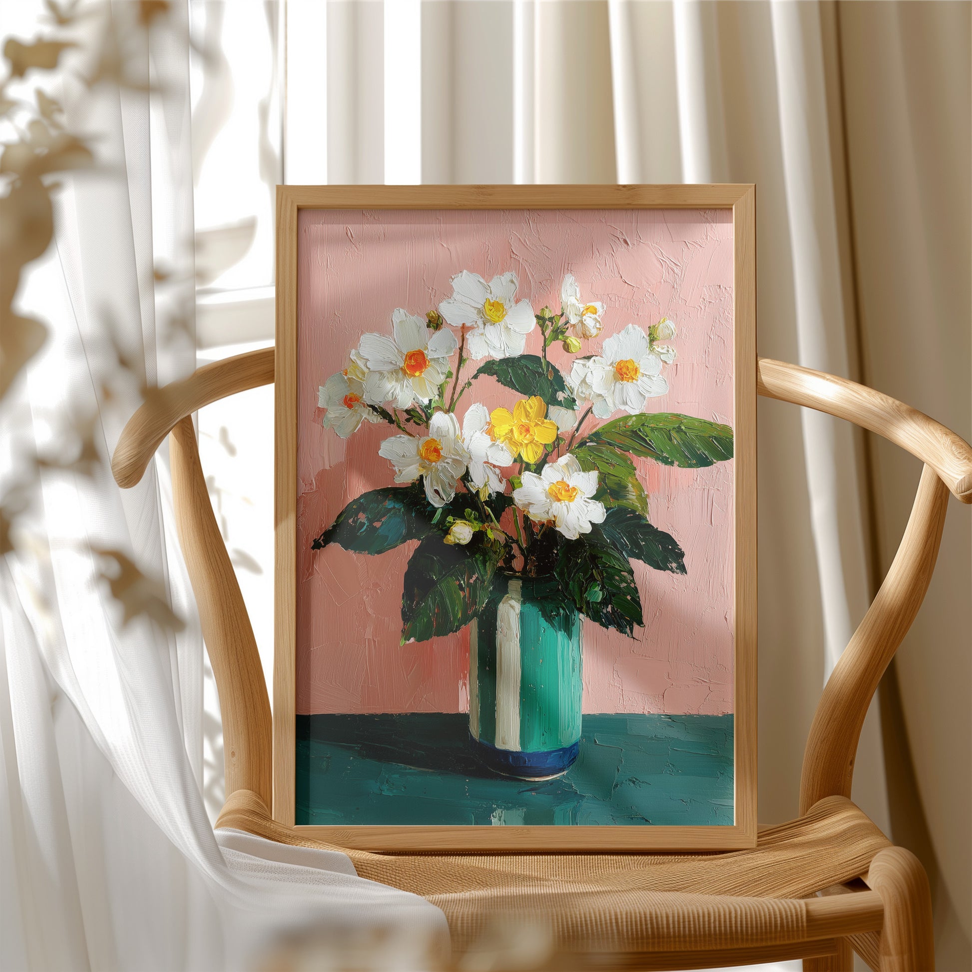 White Flowers Against a Pink Wall