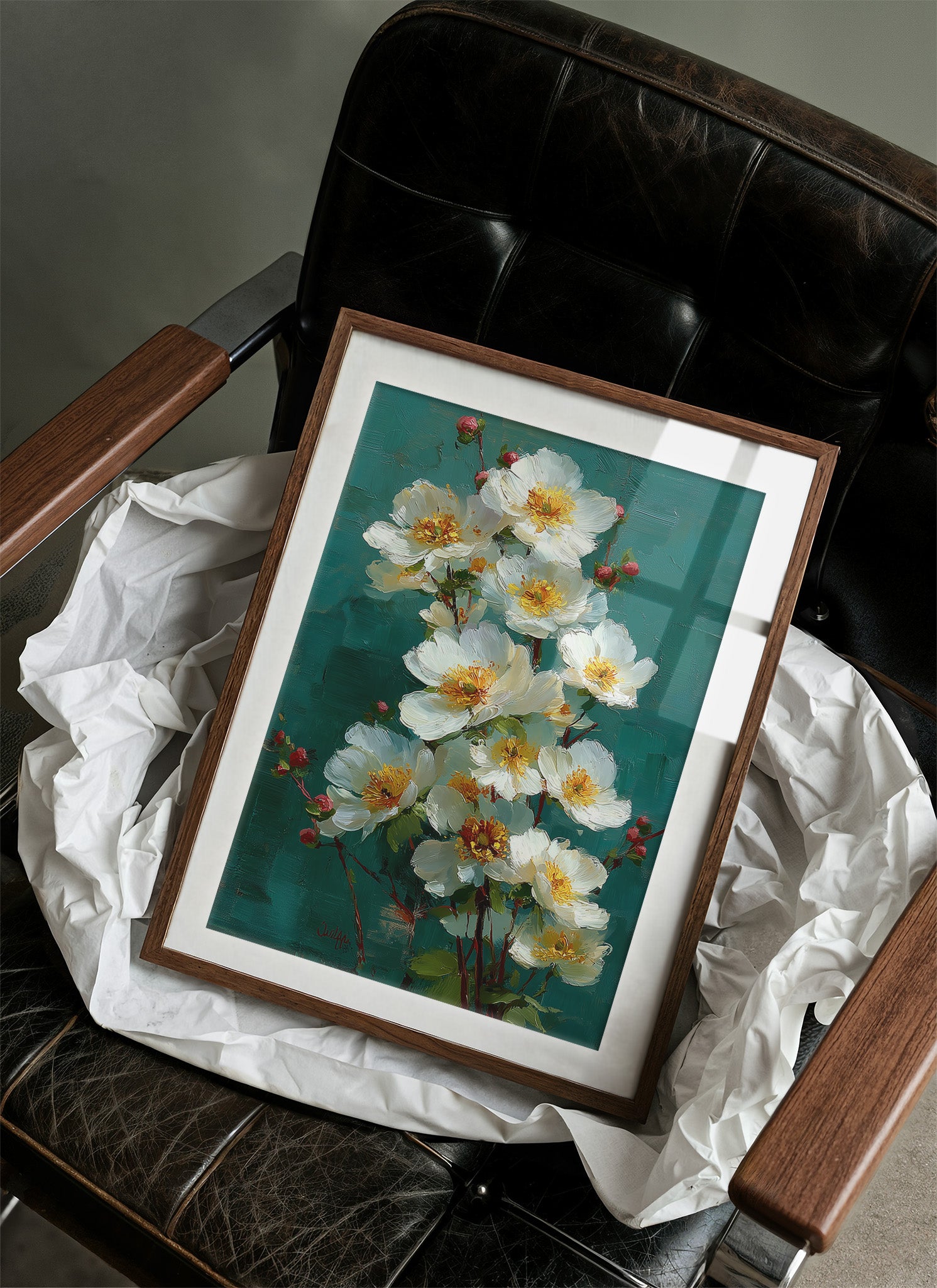 White Blooms Against Teal