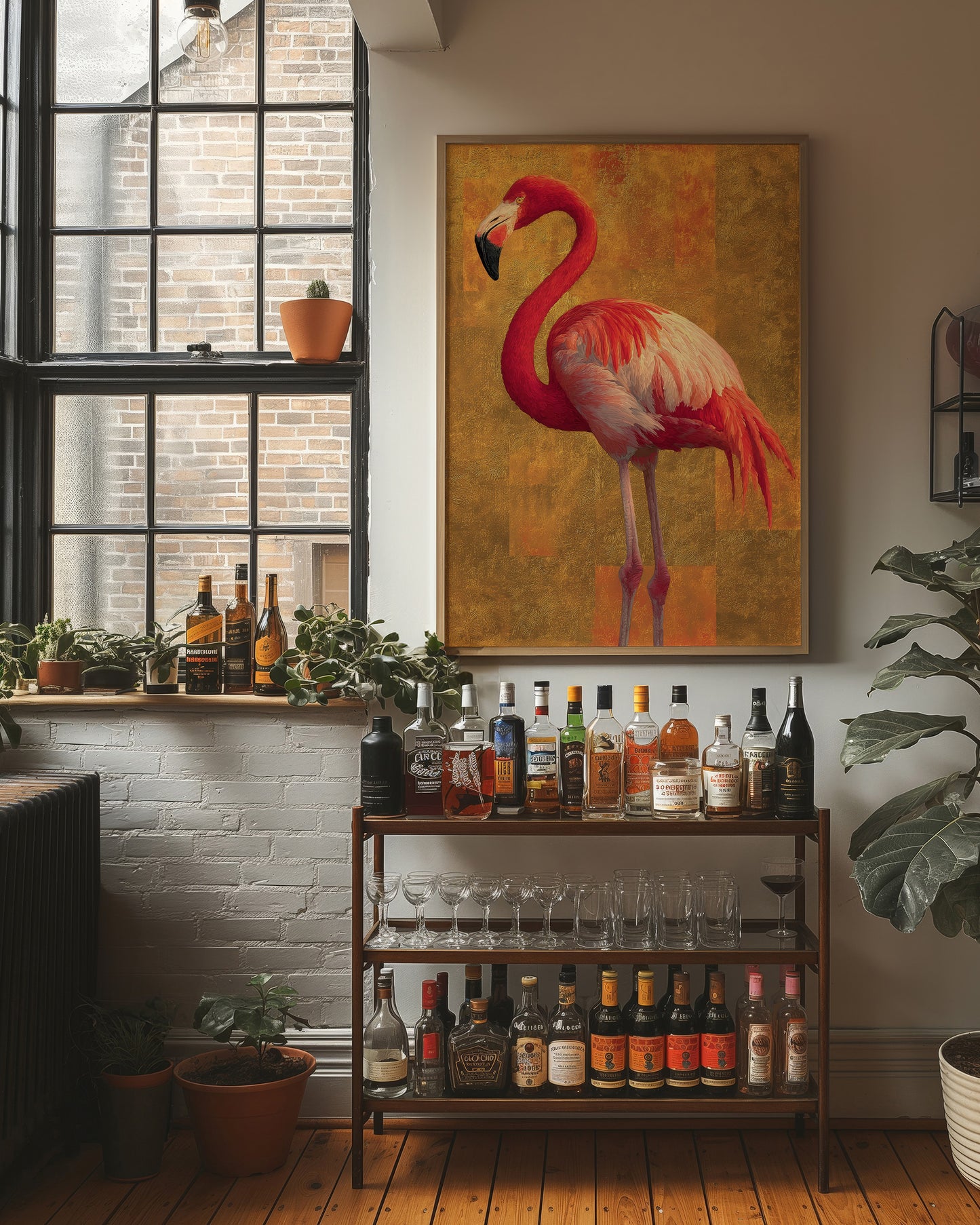 Flamingo in Gold Light