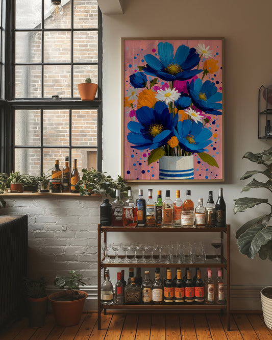 Cobalt Blooms in a Striped Vase