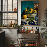 Lemons on Blue Tile