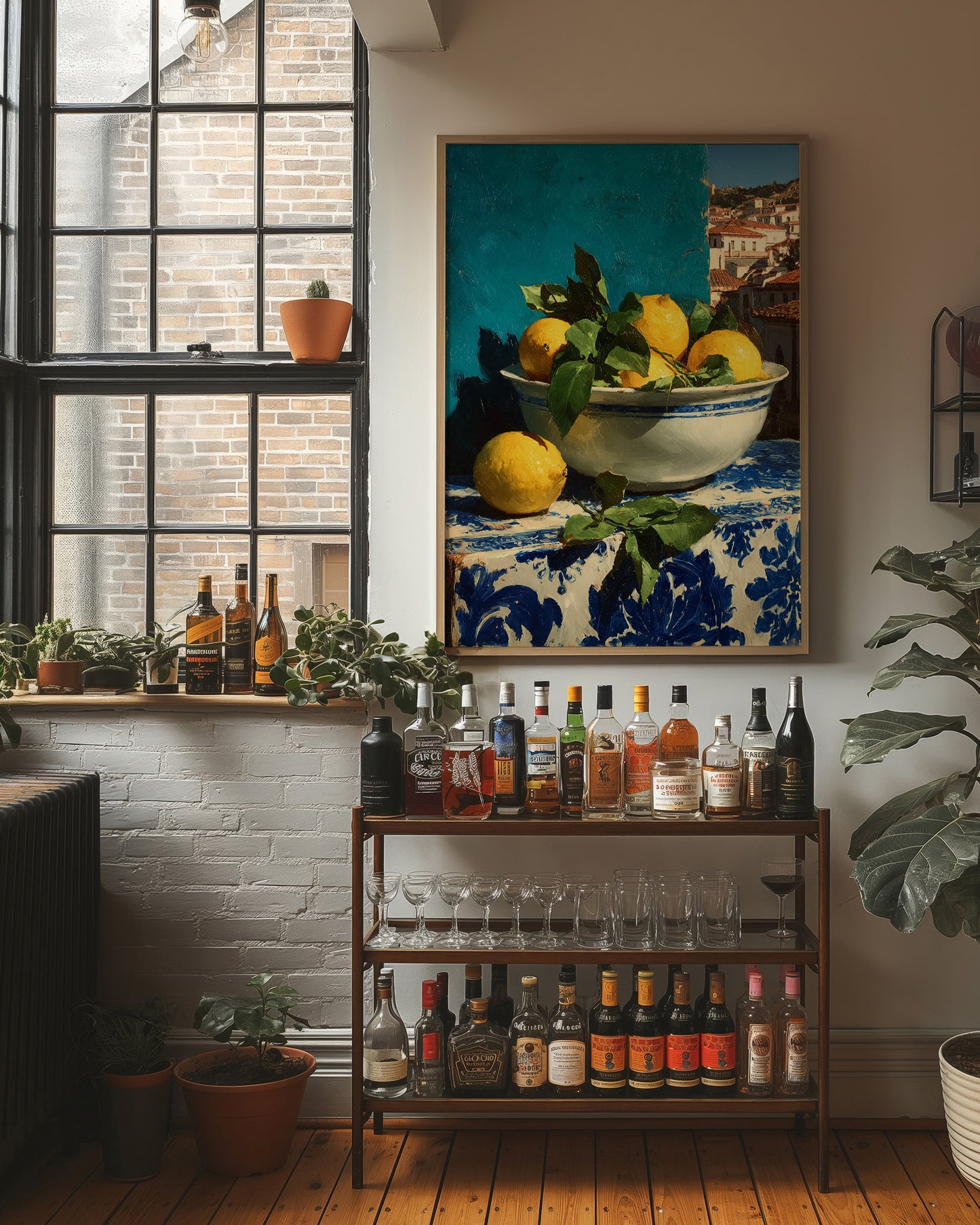 Lemons on Blue Tile