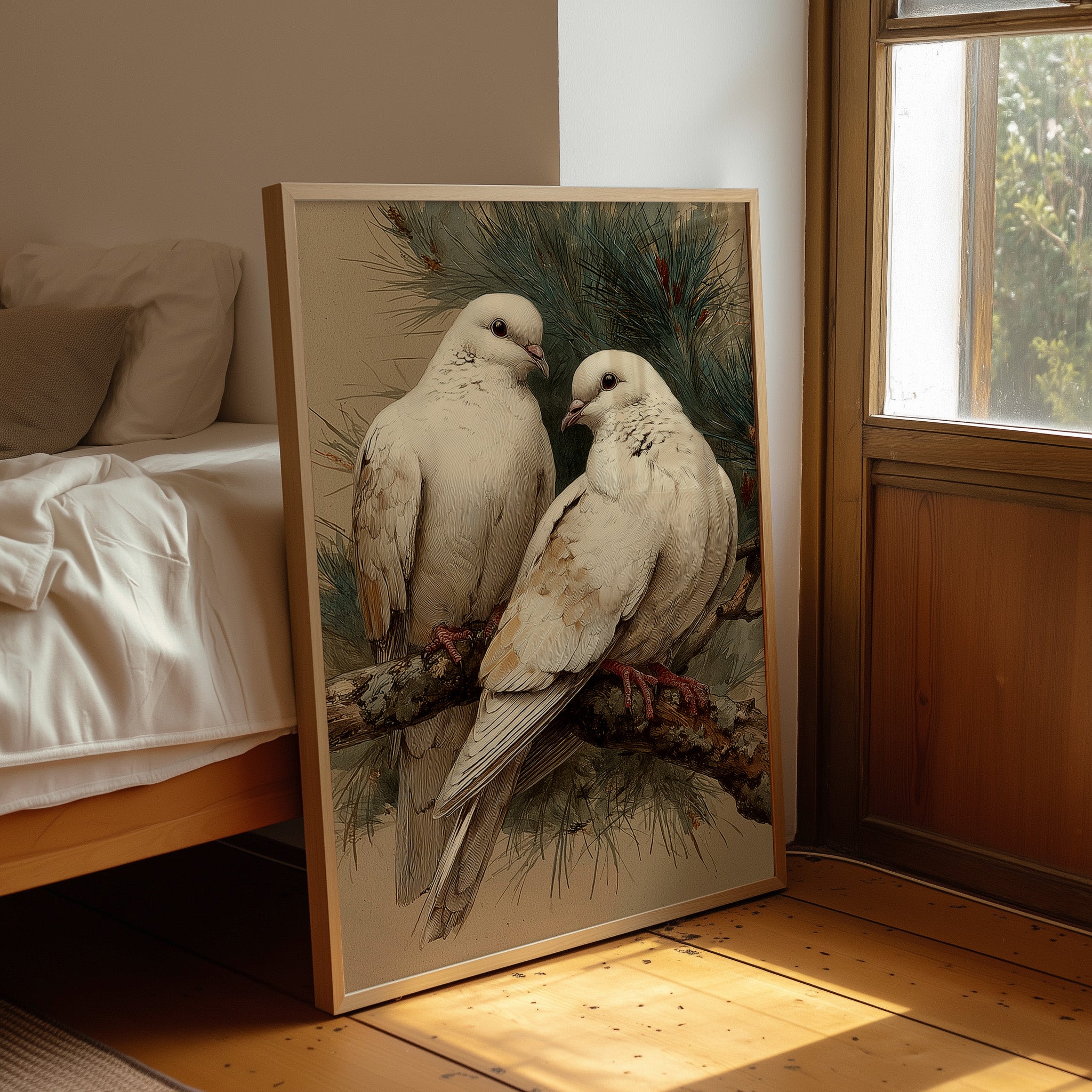 Two White Doves at Rest