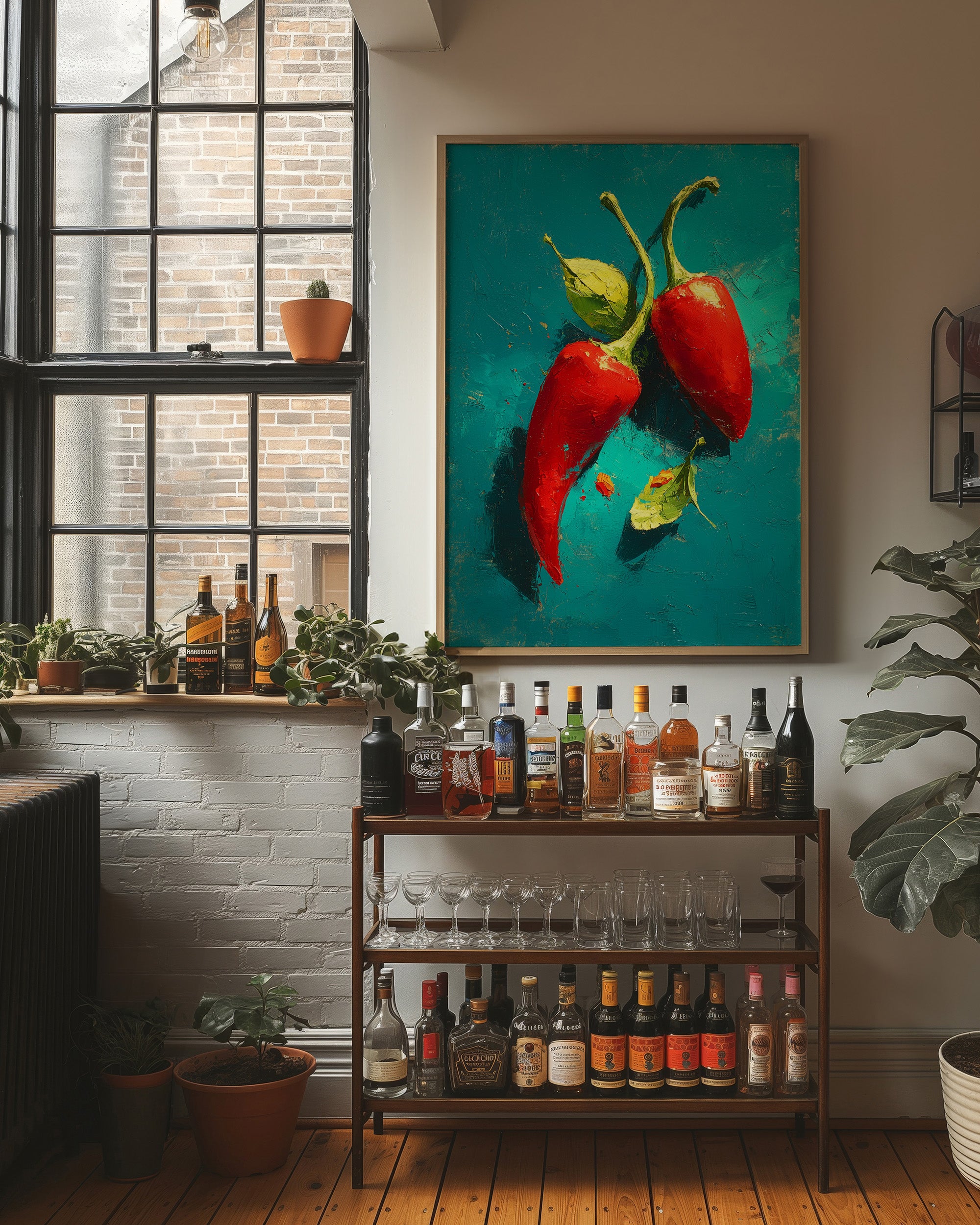 Two Chilies on Teal