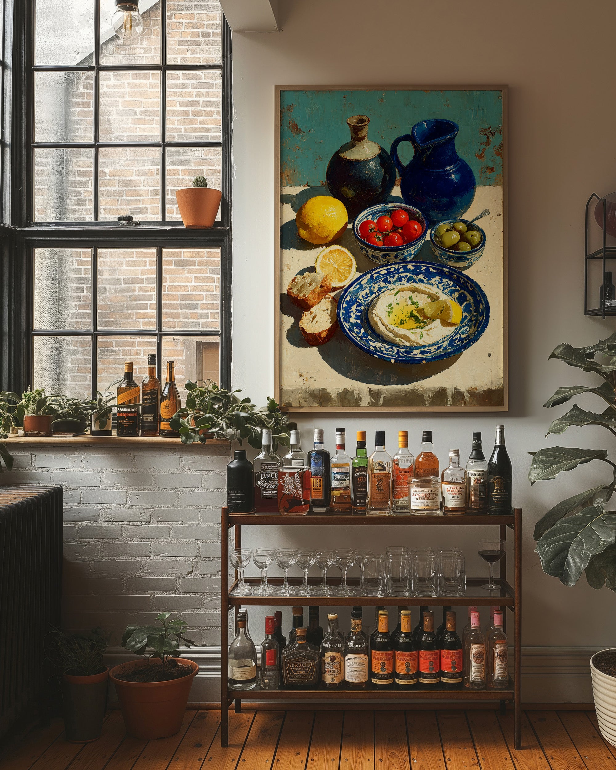 Hummus and Blue Pottery