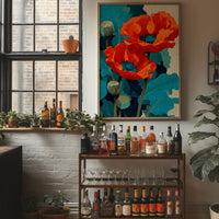 Poppies on Teal and Dust