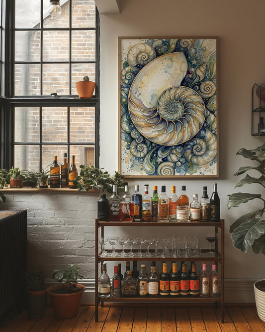 Nautilus Spiral: Watercolor Shell Study