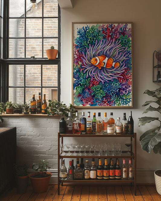 Anemone's Embrace: Watercolor Clownfish Portrait