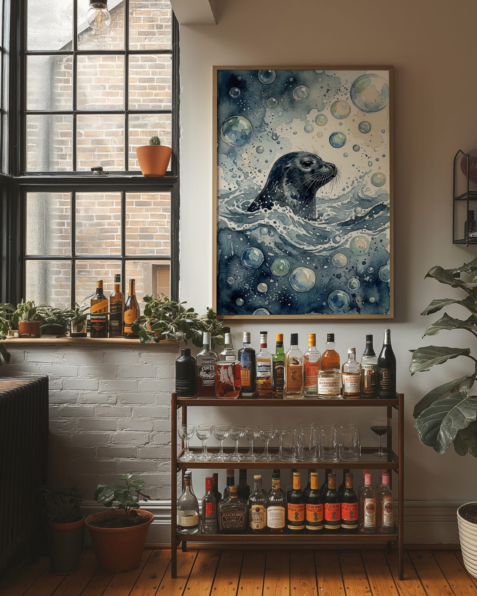 Surface Breath: Watercolor Harbor Seal Study