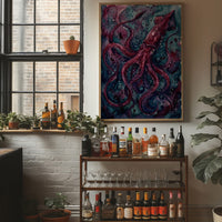Crimson Depths: Watercolor Giant Squid Study