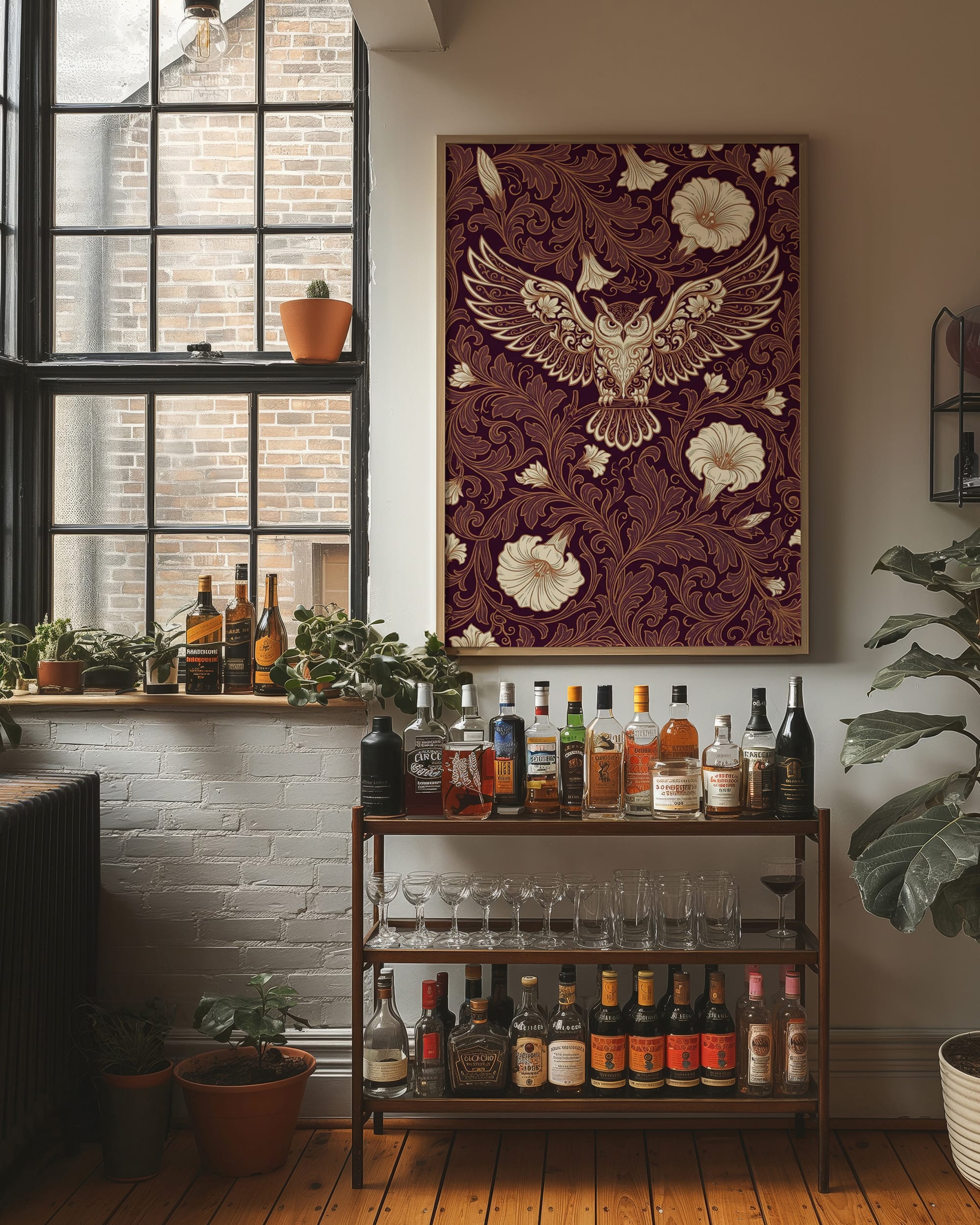 Owl in Flight: Art Nouveau Pattern Study