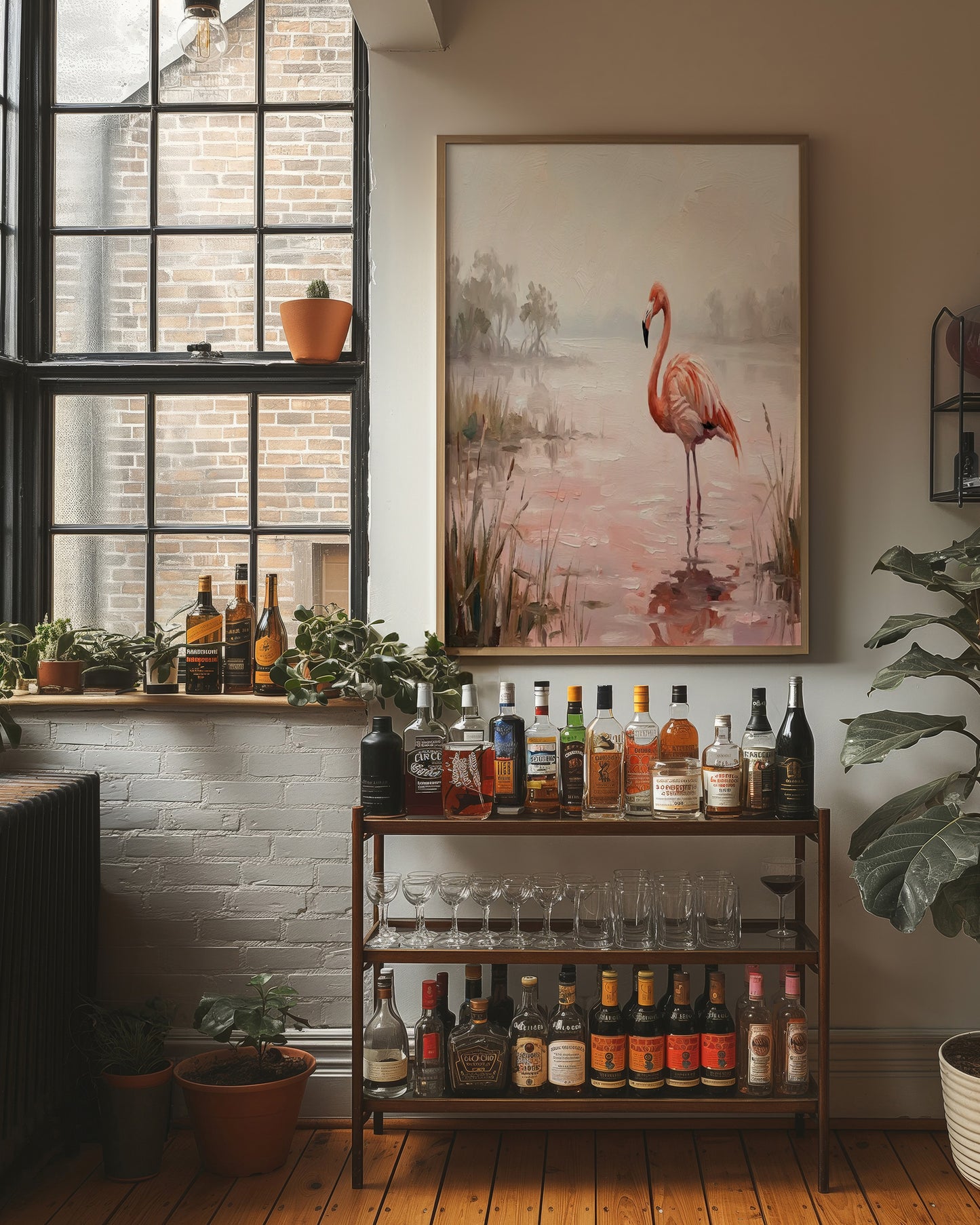 Flamingo in Rose-Tinted Water