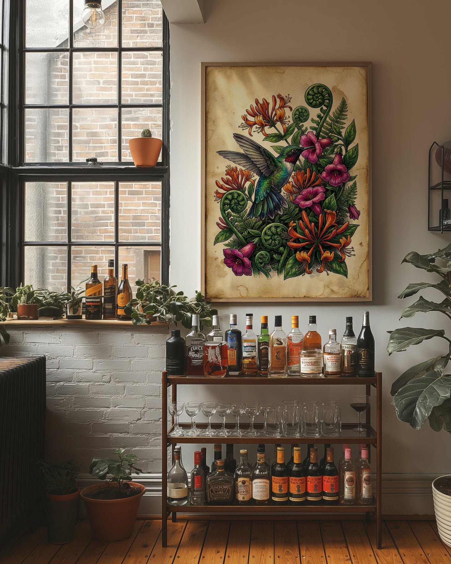 Hummingbird Among Honeysuckle