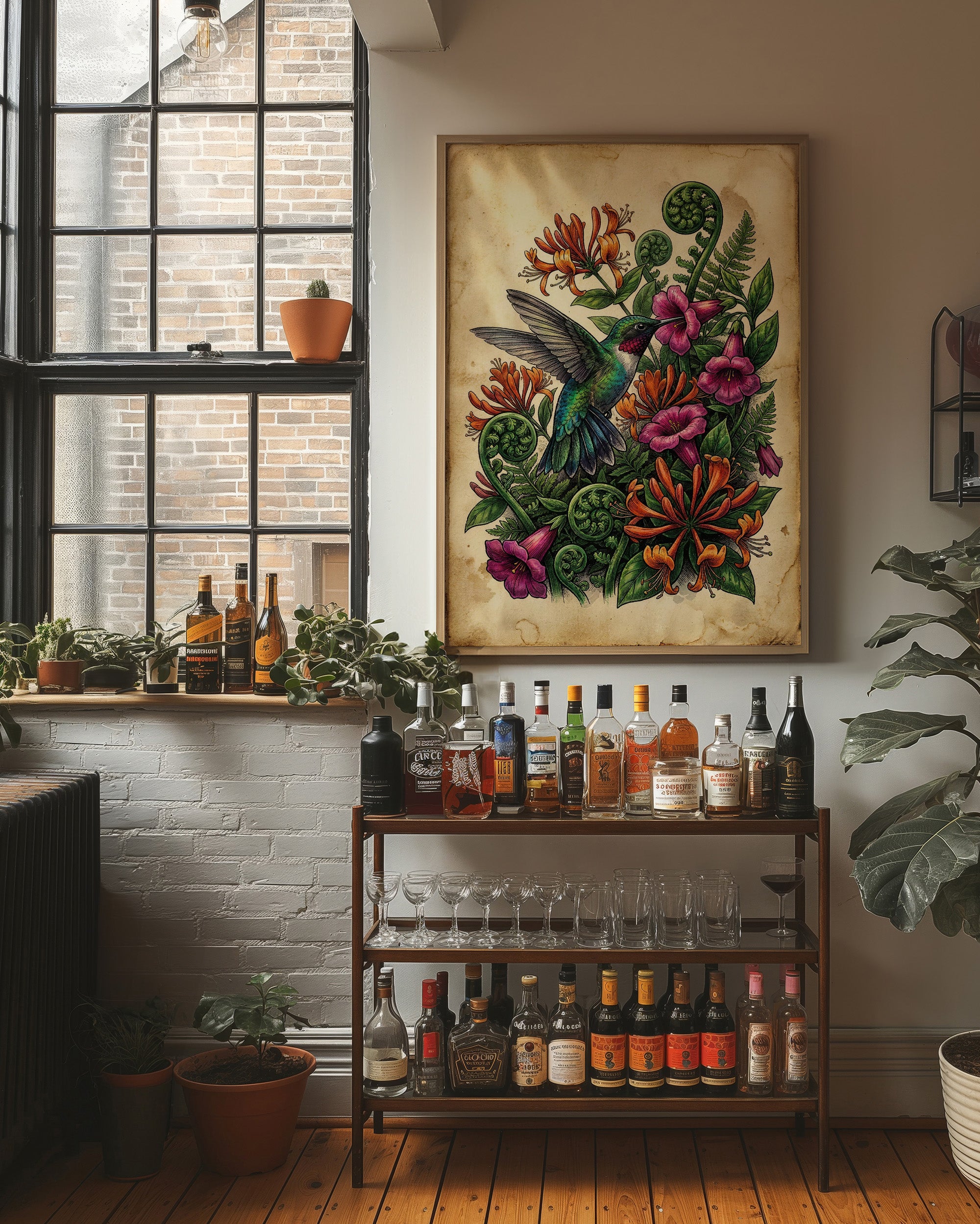 Hummingbird Among Honeysuckle