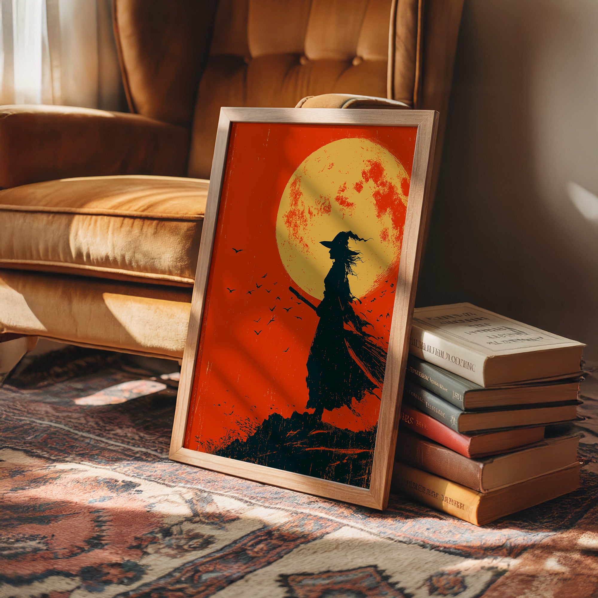 Silhouette Beneath the Amber Moon