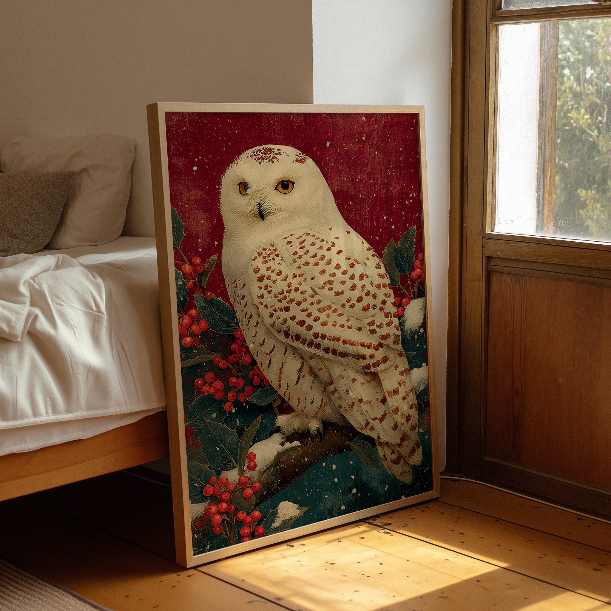 Snowy Owl in Winter Red