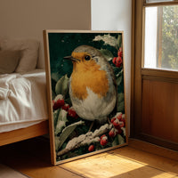 Robin in the Holly Snow