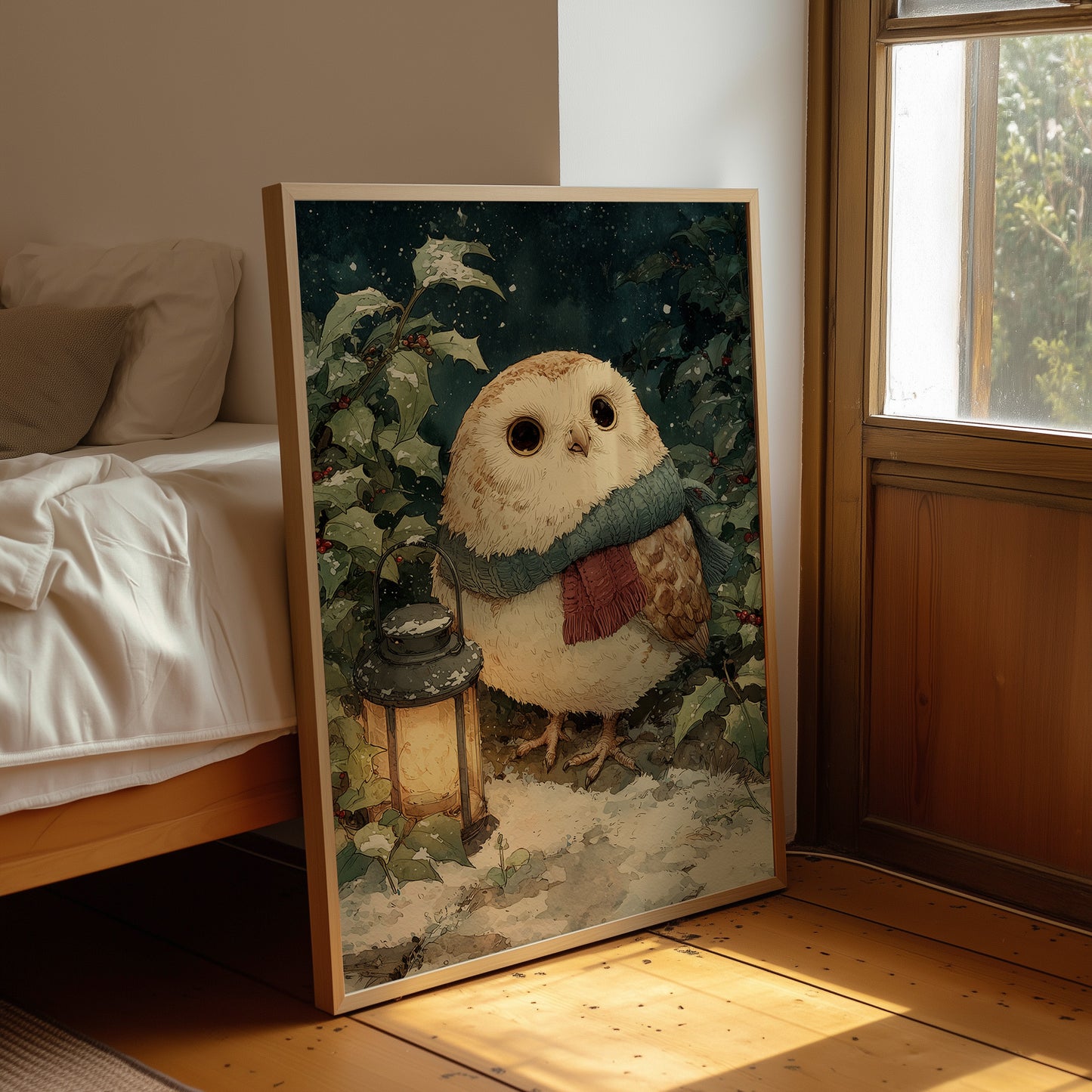 Owl with Lantern, Winter Night