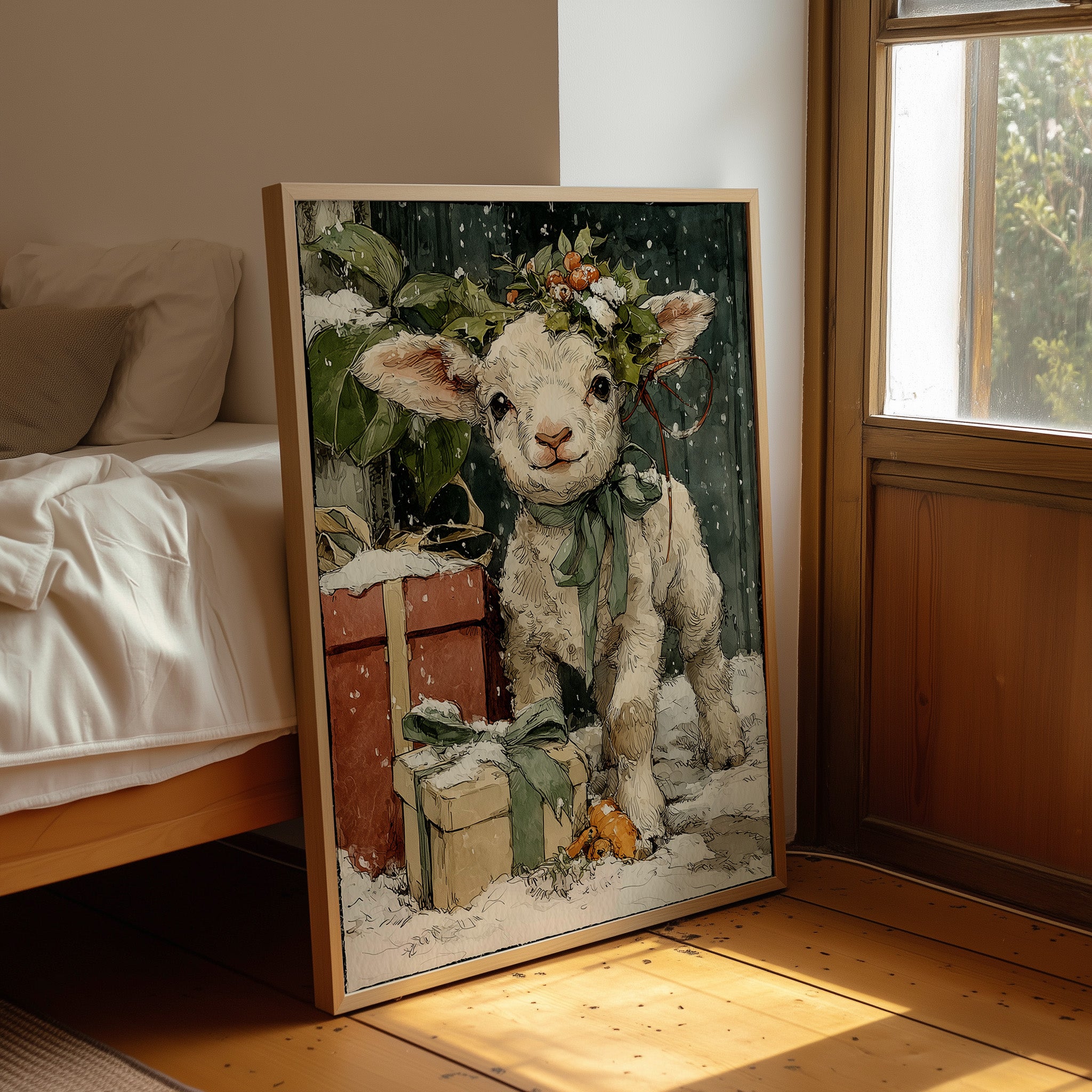 Lamb with Gifts, Winter Wreath