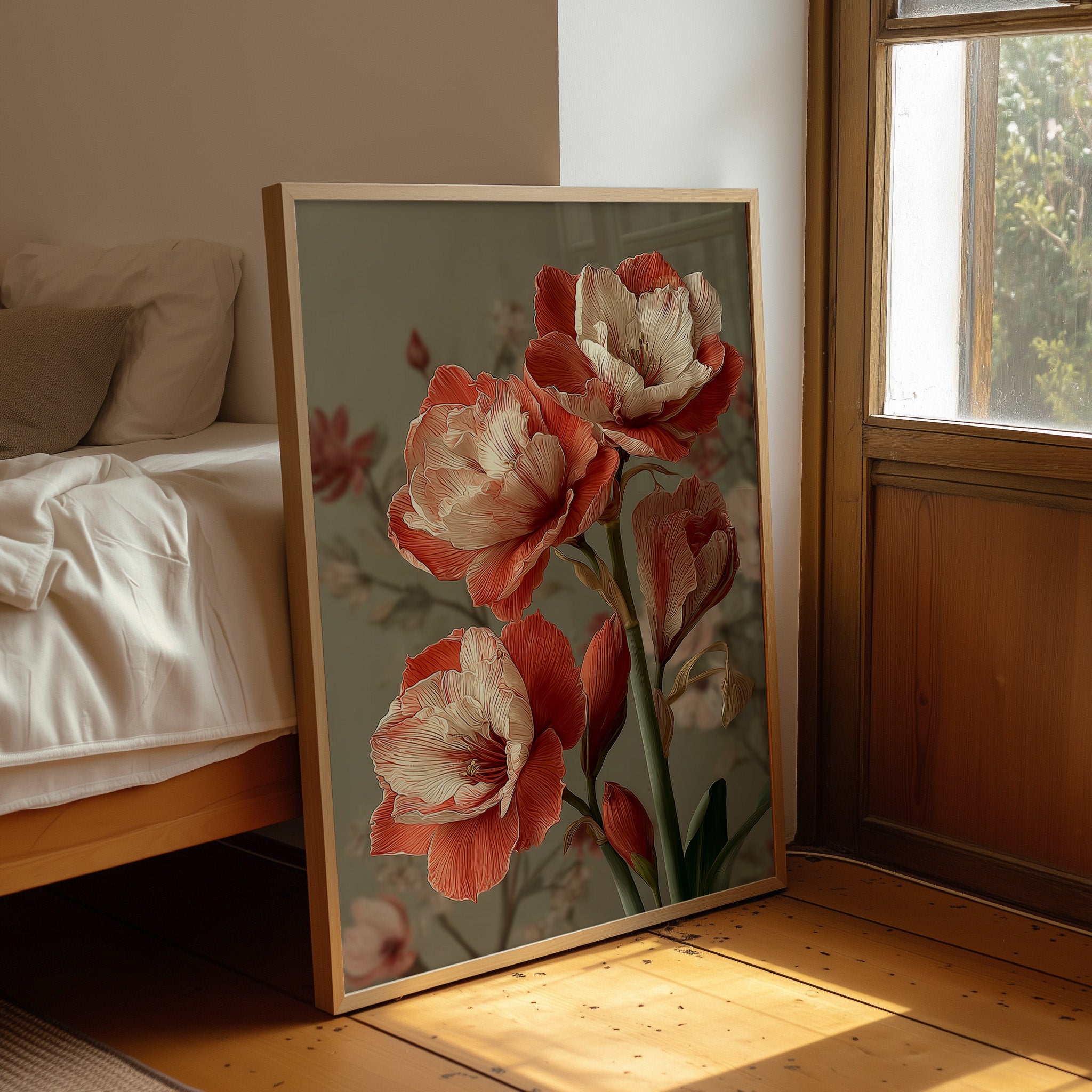 Amaryllis in Coral and Cream