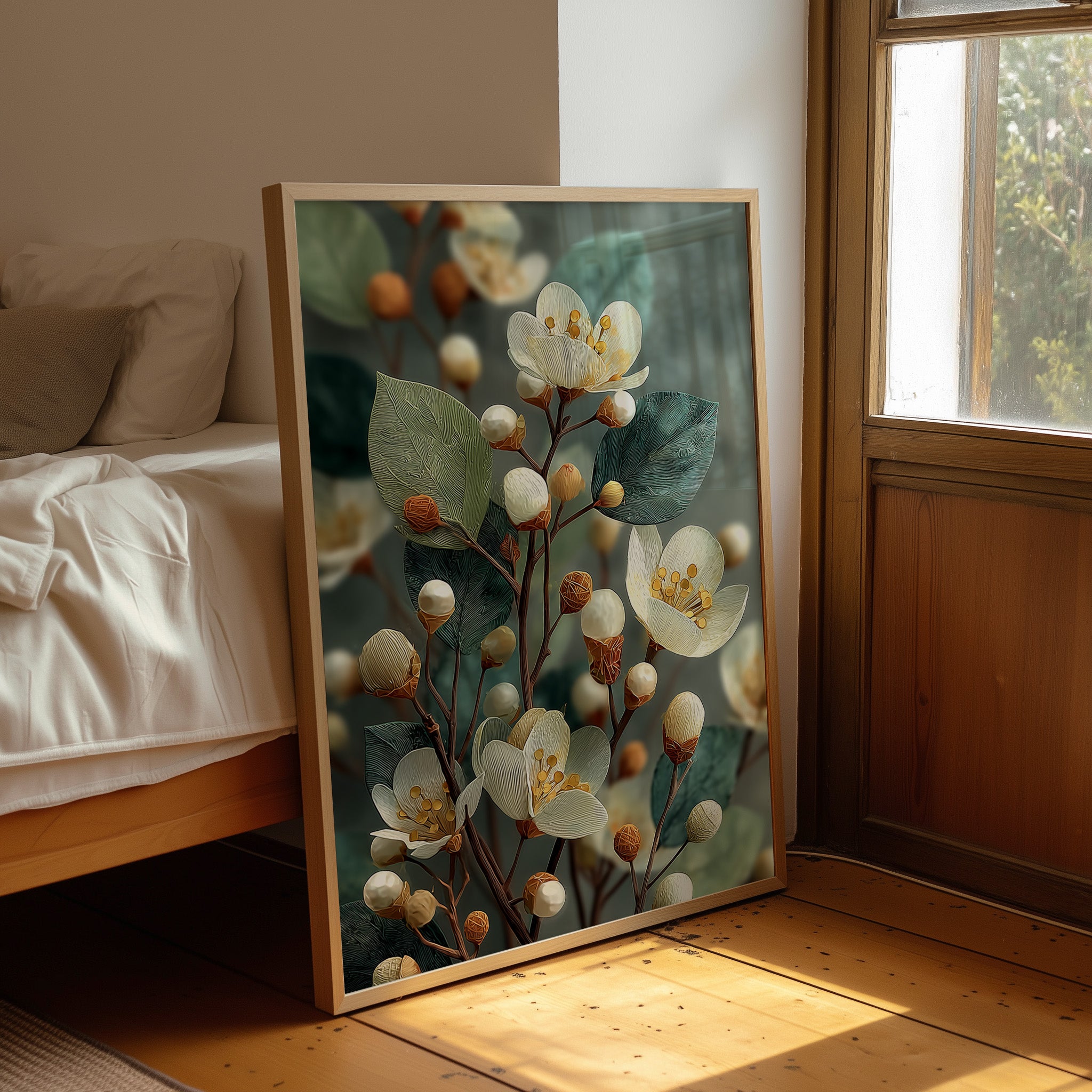 Cream Blossoms and Amber Buds