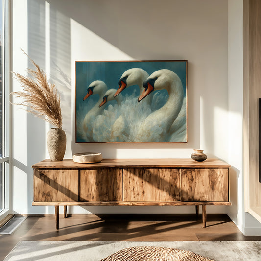 A Gathering of Swans in Teal