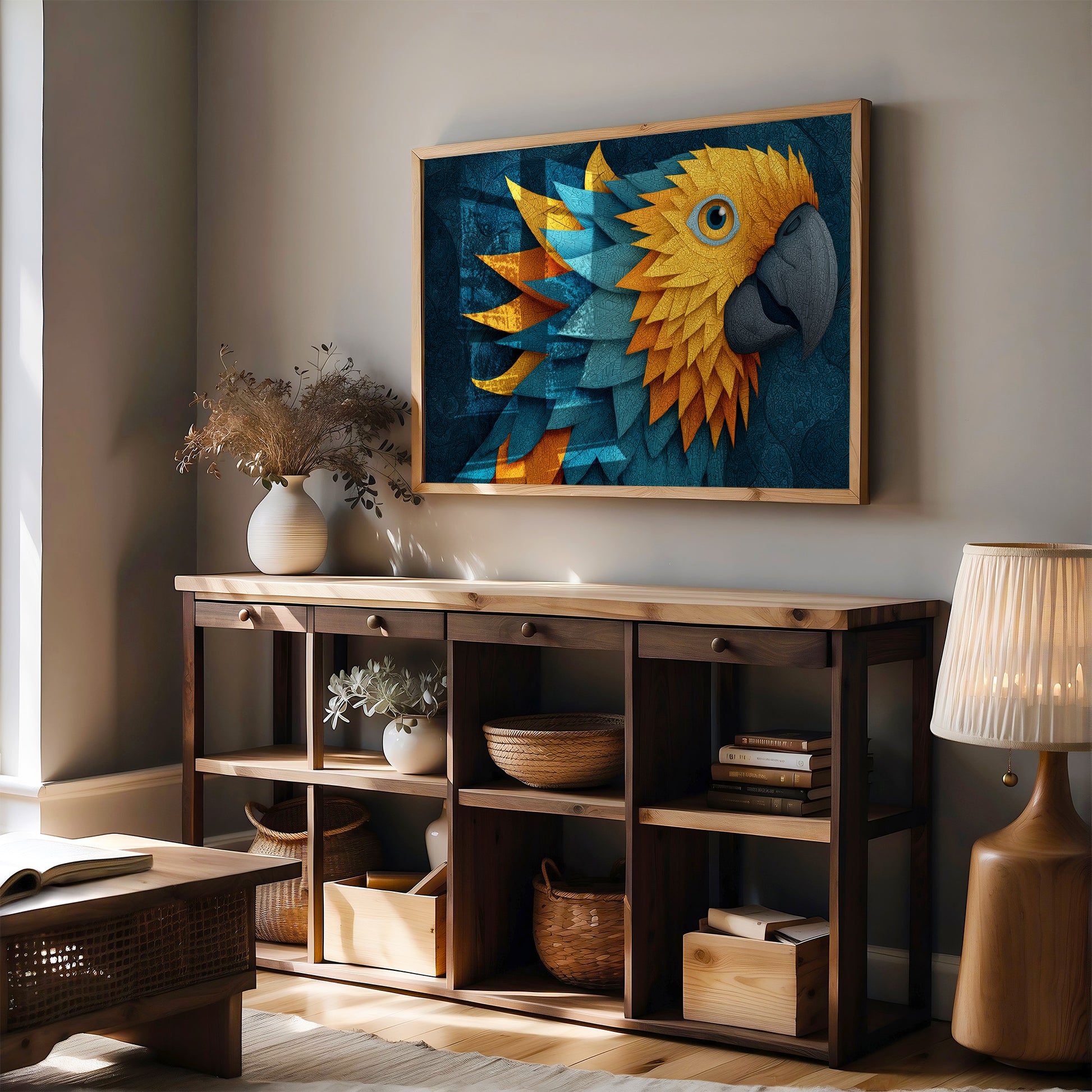 Macaw in Golden Feather Mosaic