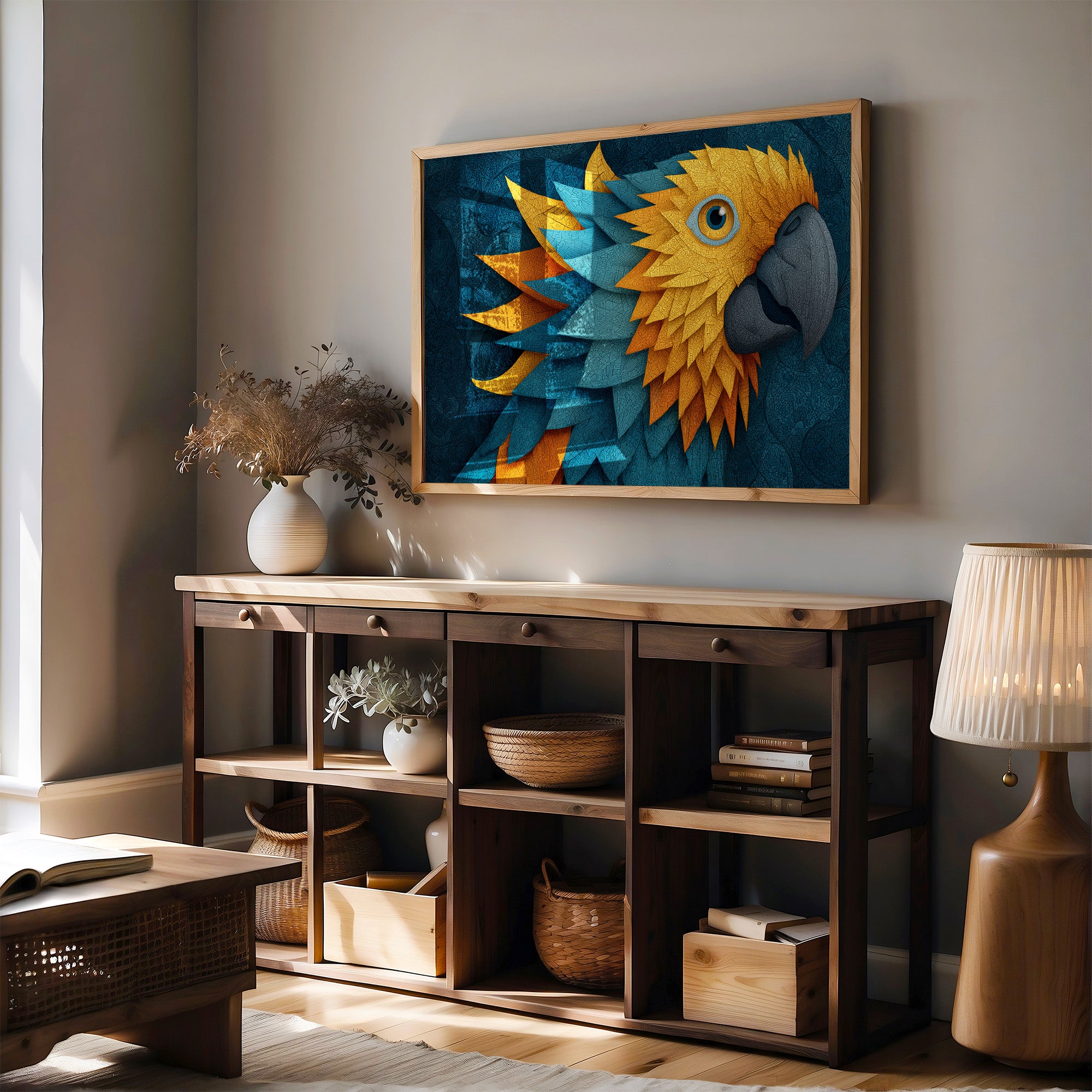 Macaw in Golden Feather Mosaic