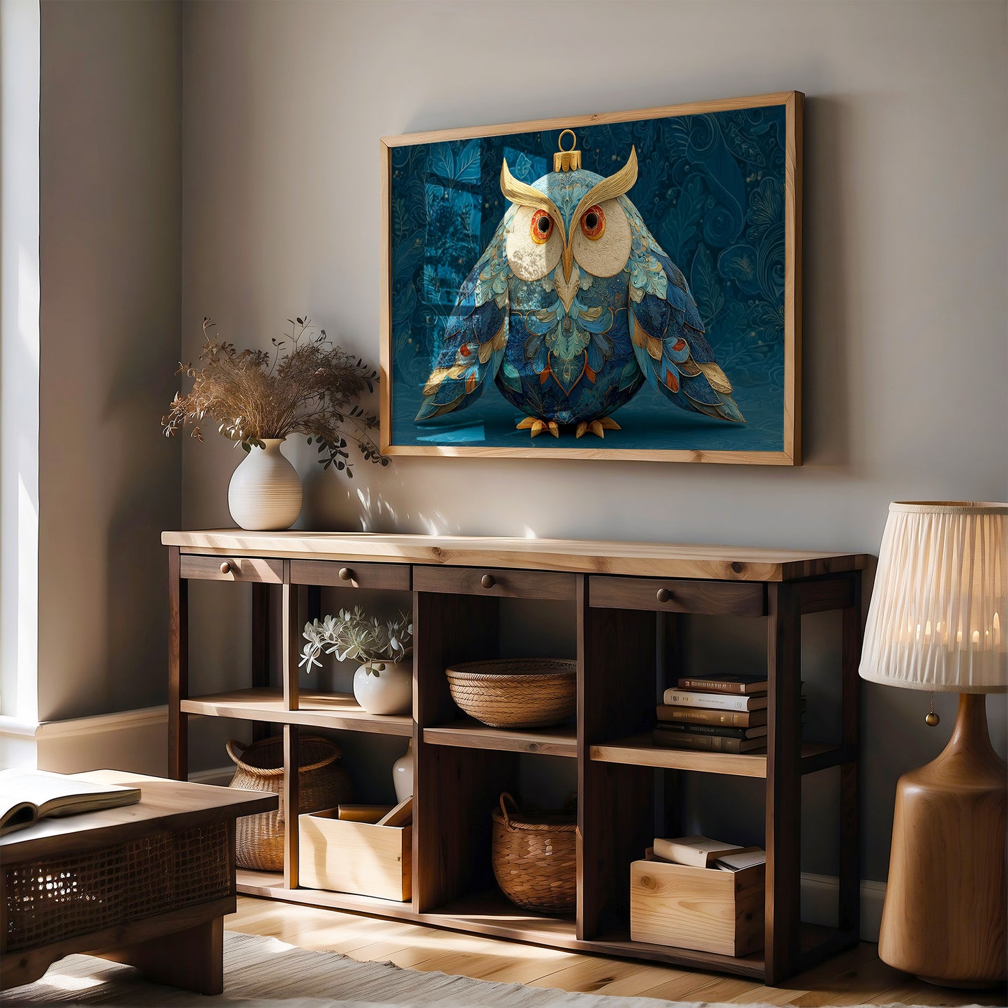 Ornament Owl in Blue and Gold