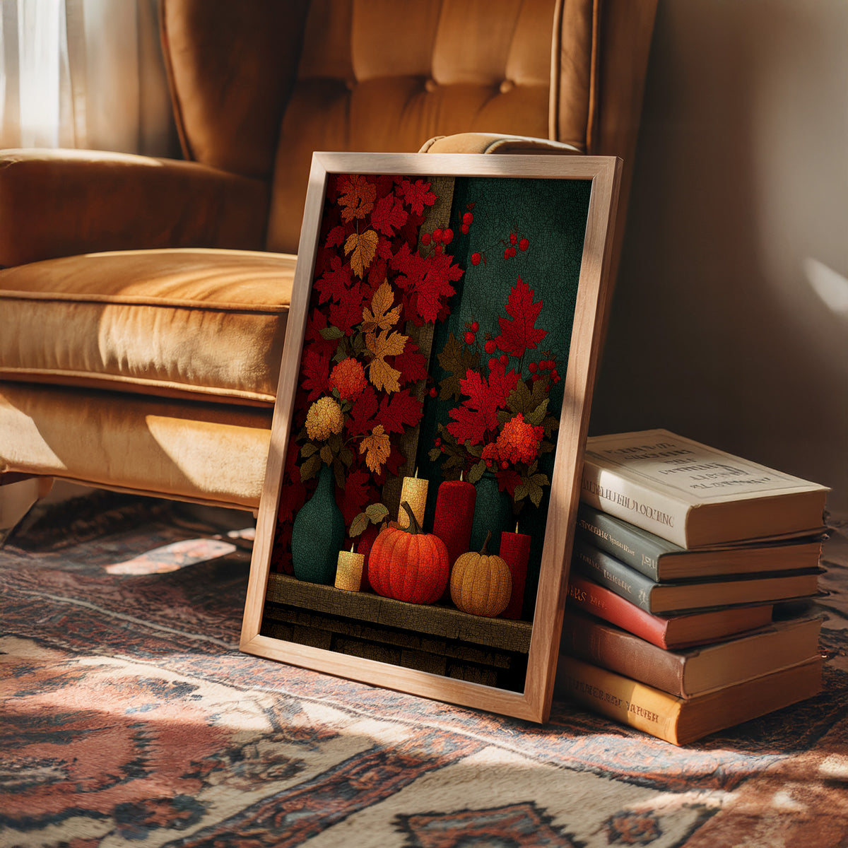 Candlelit Mantel: Leaves Took Over the Wall