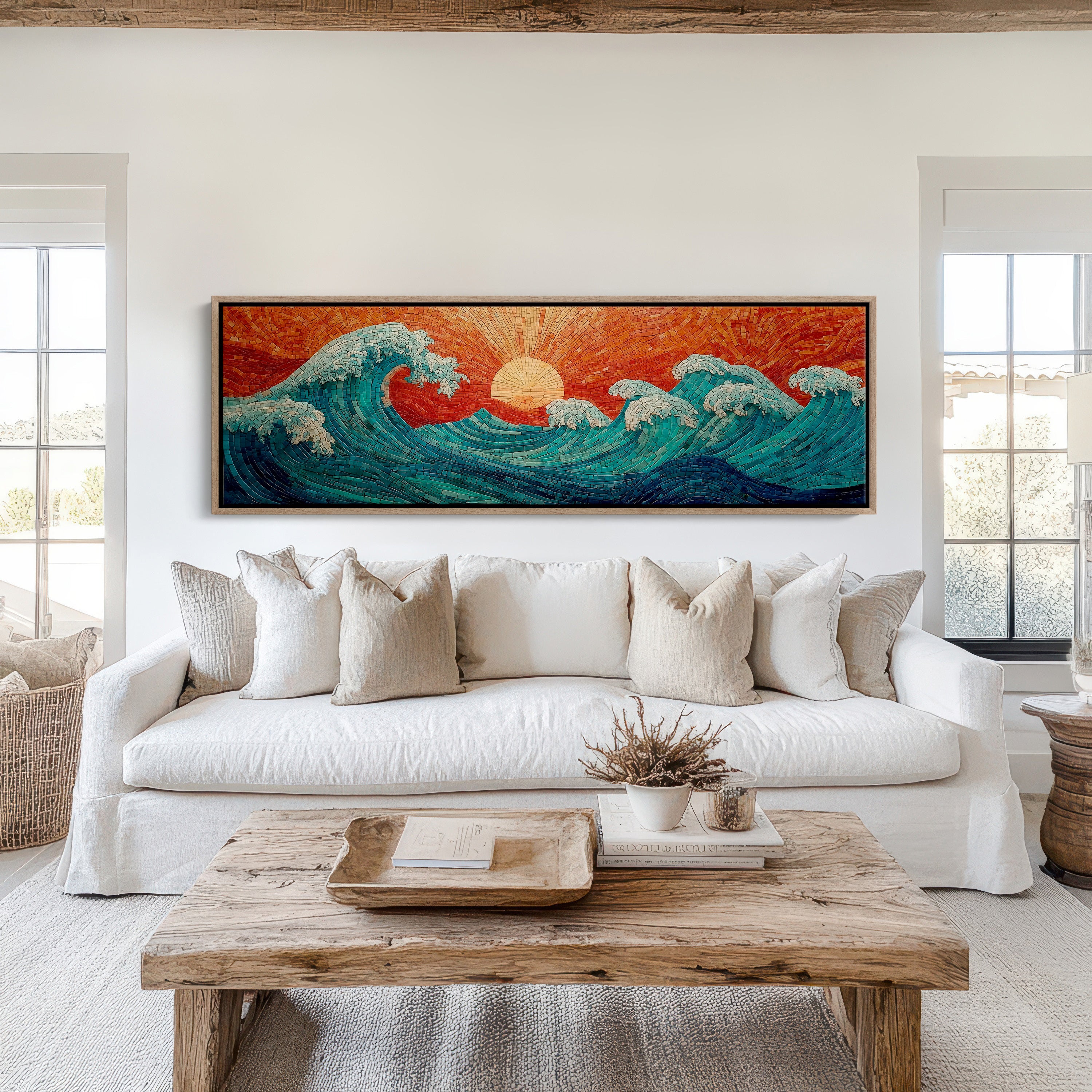 Crimson Sun Over Tiled Tides