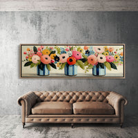 Blooms In Striped Blue Vases