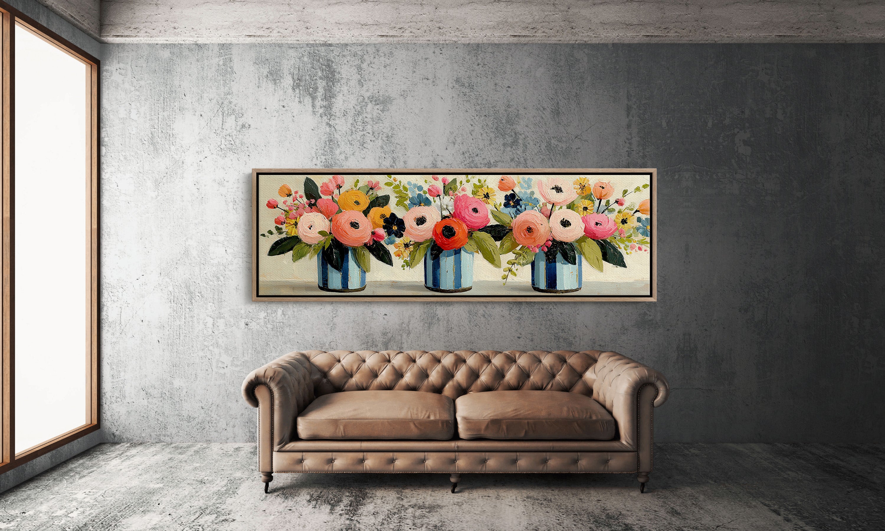 Blooms In Striped Blue Vases