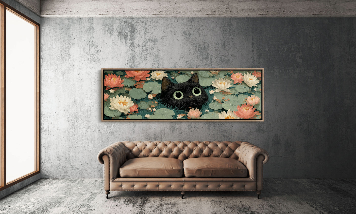 Midnight Cat Among Lotus Blossoms