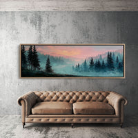 Misty Pines Beneath A Blushing Sky