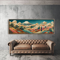 Golden Mount Fuji Over Patterned Hills