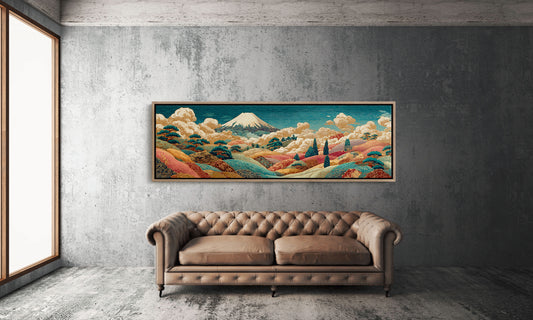 Golden Mount Fuji Over Patterned Hills