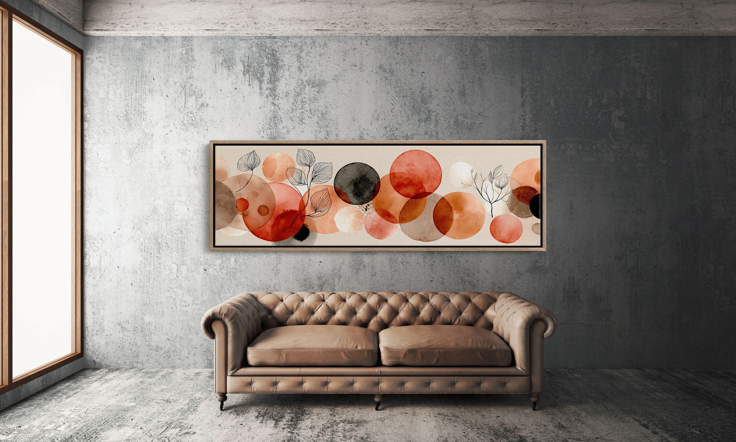 Terracotta Circles and Botanical Line Art