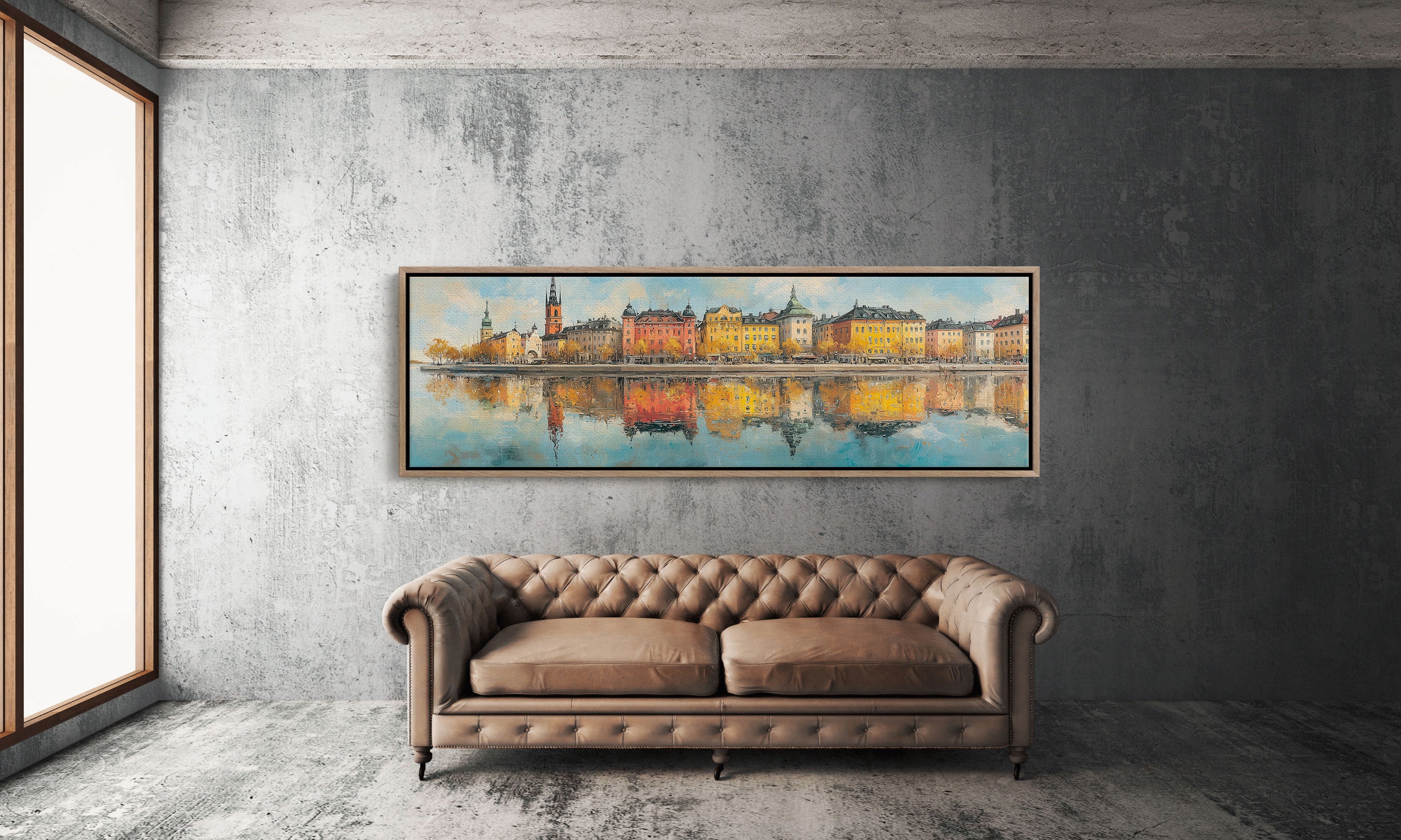 Colorful European Waterfront Reflections