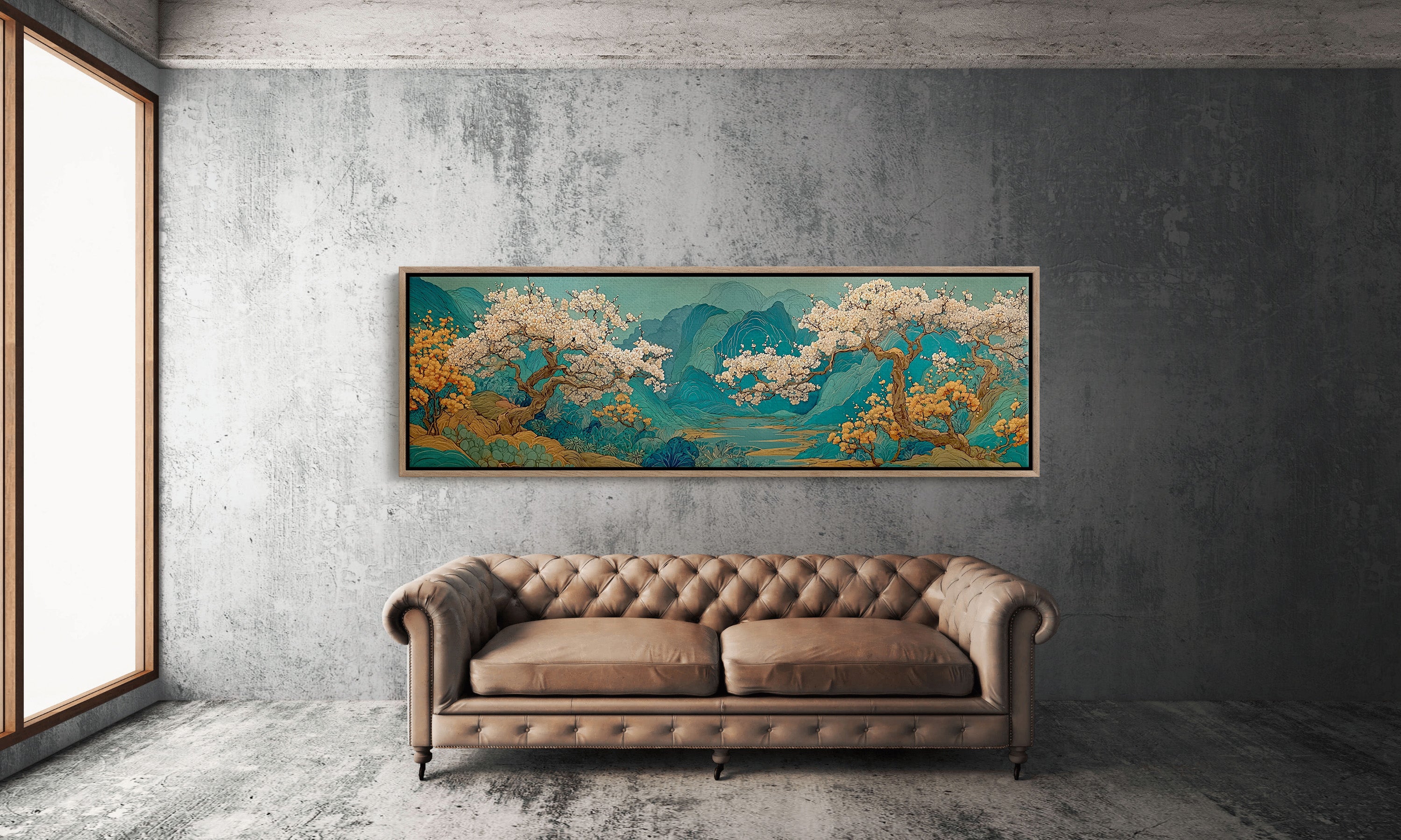 Cherry Blossoms Over Tranquil Mountain Lake