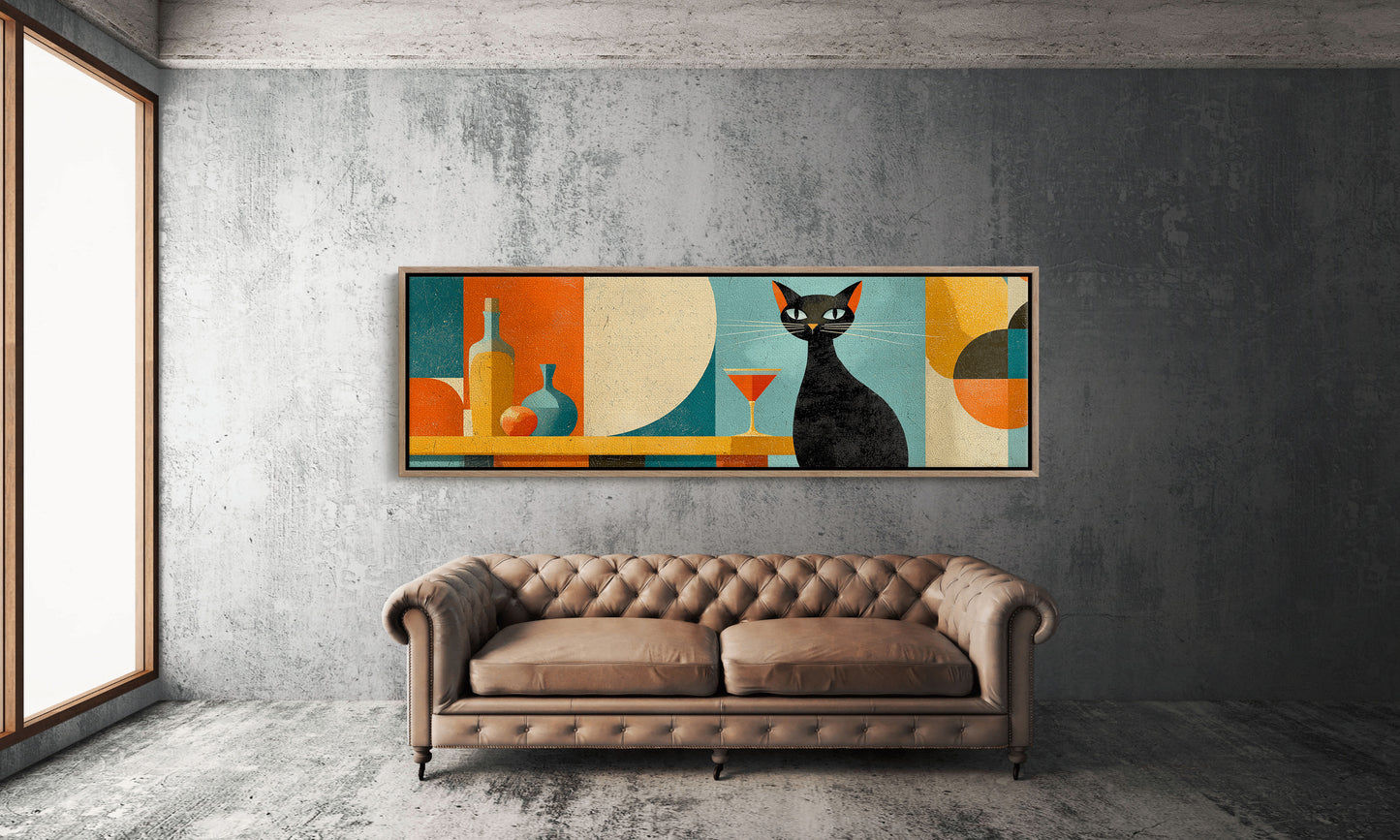 Mid Century Black Cat and Cocktail