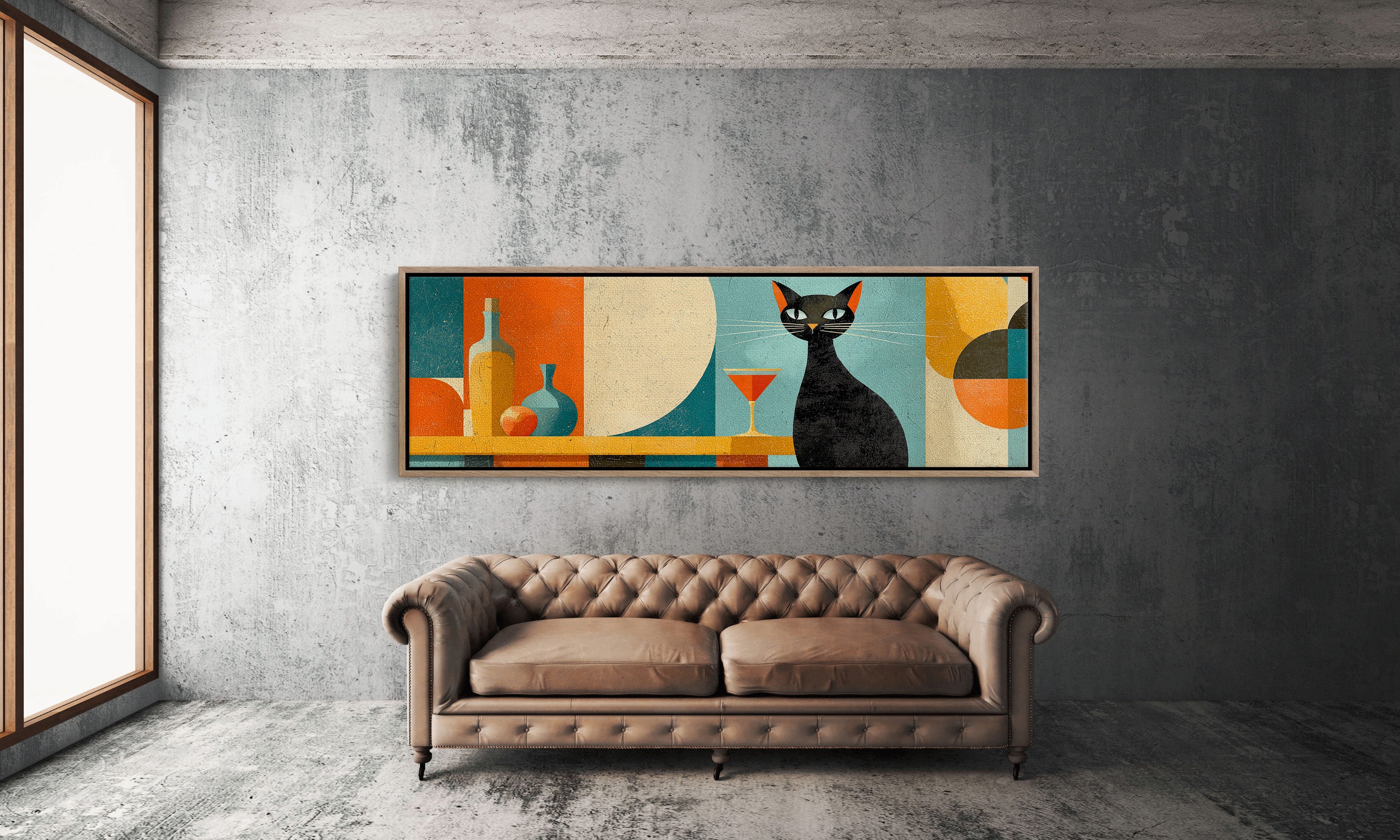 Mid Century Black Cat and Cocktail